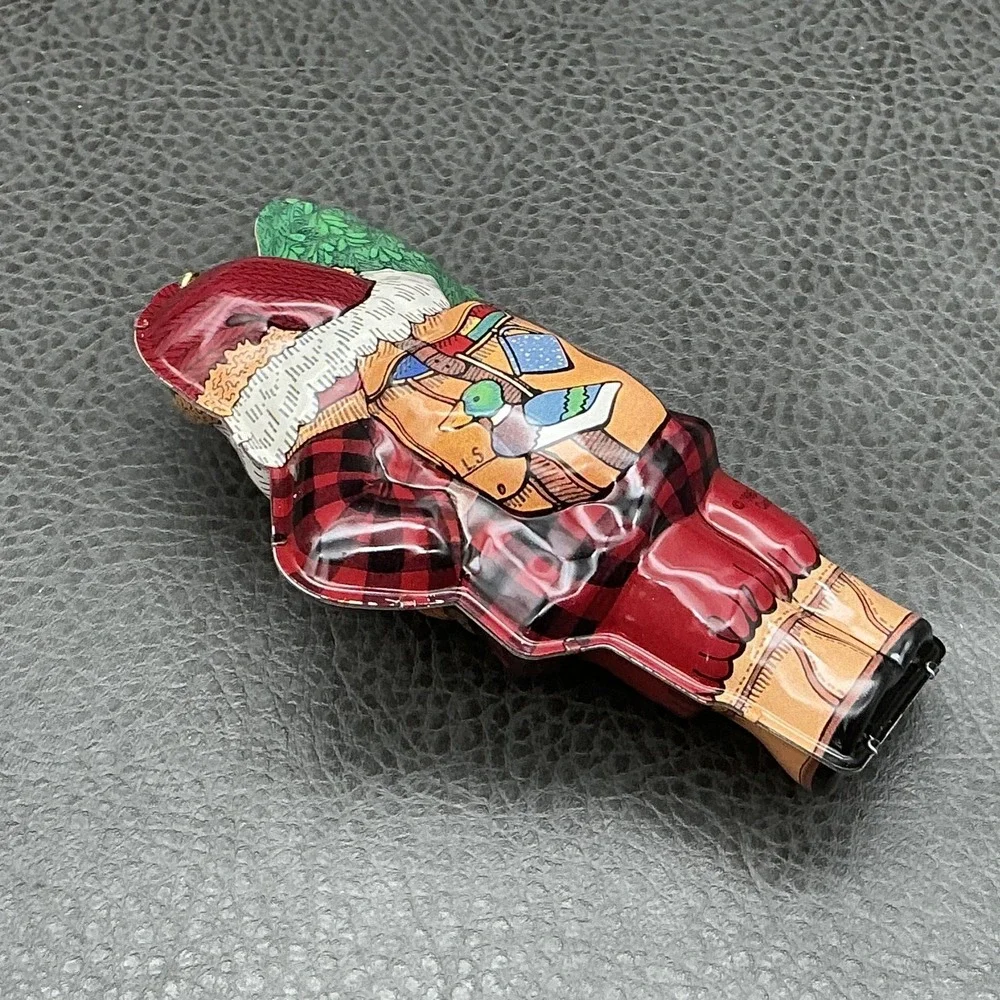 Vintage 1996 Hallmark Keepsake Woodland Santa Pressed Tin Ornament W Box
